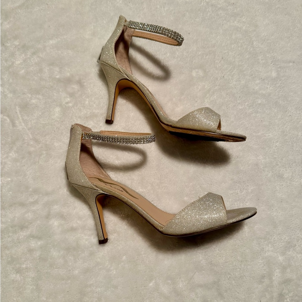 Nina Sparkling Silver Heels with Rhinestone Strap